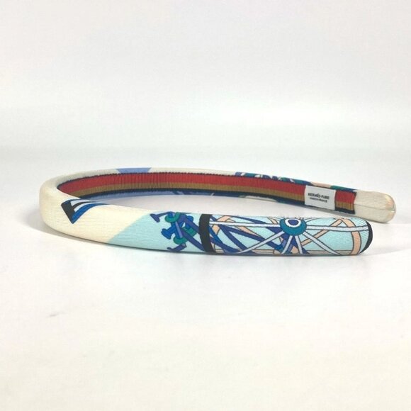 HERMES Elsa hair accessories hair band headband Katyusha silk White/blue main image 7